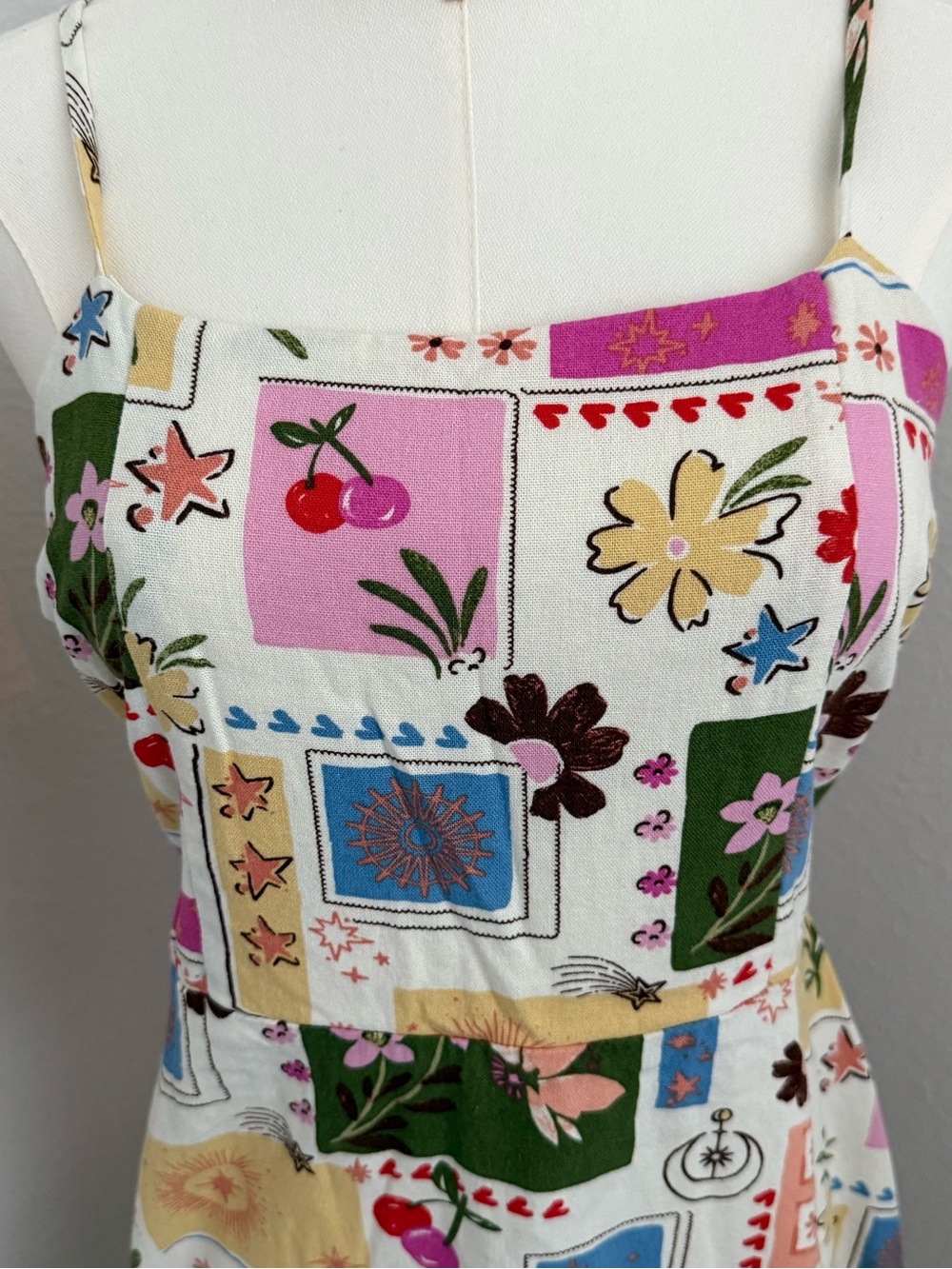 Monteau Los Angeles Patchwork Print Linen Blend Mini Dress Size Medium - Picture 2 of 6